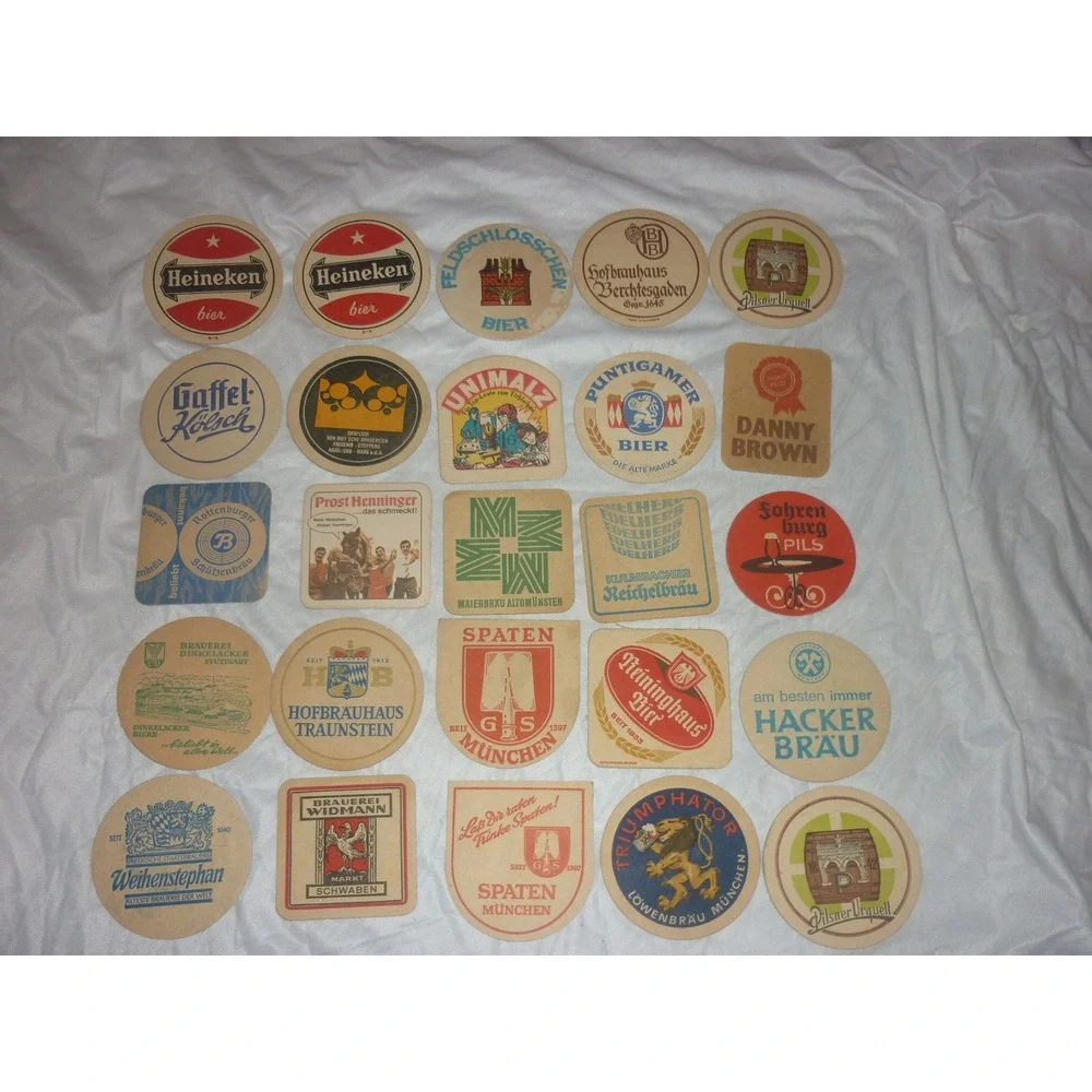 Vintage German Beer Coaster Lot 25pc Heineken Hofbrauhaus Spaten Bar